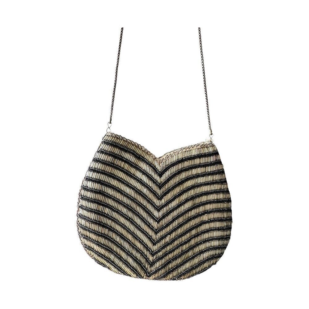 Vintage Hand-Beaded Chevron Evening Bag with chain strap, Art Deco style - Picture 3 of 10